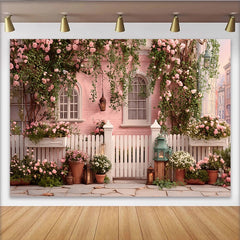 Lofaris Romantischer Rosen-Fotohintergrund mit rosa Blumen und weißem Zaun, eleganter Wandteppich für professionelles Fotostudio
