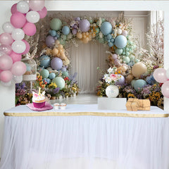 Lofaris Pastell-Luftballons Babyparty Hintergrund mit Frühlingsblumen und Bogen, wunderschöne Fotowand für Fotoshooting und Partydekoration
