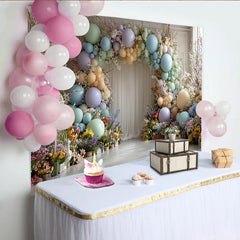 Lofaris Pastell-Luftballons Babyparty Hintergrund mit Frühlingsblumen und Bogen, wunderschöne Fotowand für Fotoshooting und Partydekoration