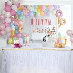 Lofaris Pastell-Süßigkeiten-Geburtstagshintergrund mit Luftballons und Donuts, bunte Eiscreme Party Kulisse für Kinder Fotostudio