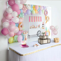Lofaris Pastell-Süßigkeiten-Geburtstagshintergrund mit Luftballons und Donuts, bunte Eiscreme Party Kulisse für Kinder Fotostudio