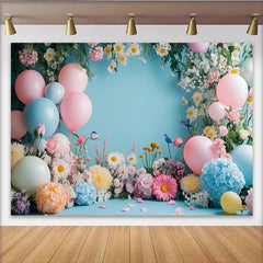 Lofaris Pastellfarbener Blumenballon Fotohintergrund für Frühlingsfeier, zarte Kulisse für Babyparty und Geburtstag