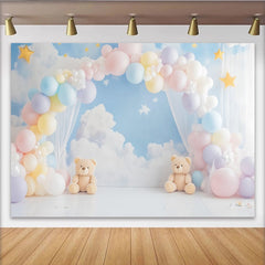 Lofaris Traumhafter Pastellwolken Babyparty Hintergrund mit Luftballons und Sternen, niedliche Fotowand für Neugeborene und Kinder
