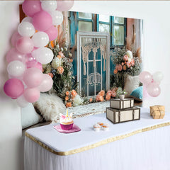 Lofaris Boho Blumen Fotohintergrund mit Makramee und Fensterrahmen, eleganter Wandteppich für romantische Porträtfotografie