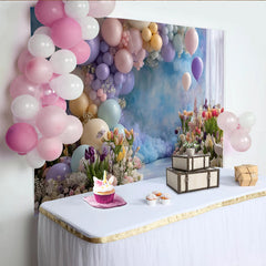 Lofaris Zarter Frühlingsblumen-Ballon-Hintergrund in Pastellfarben für Fotos, wunderschöne Kulisse mit Tulpen für Fotostudio-Dekoration