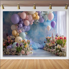 Lofaris Zarter Frühlingsblumen-Ballon-Hintergrund in Pastellfarben für Fotos, wunderschöne Kulisse mit Tulpen für Fotostudio-Dekoration
