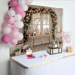 Lofaris Romantischer Blumenhochzeitshintergrund mit pfirsichfarbenen Rosen, rustikale Kulisse für Verlobungsfeier und Fotos