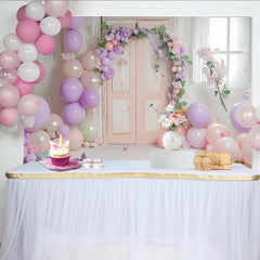 Lofaris Zarter Pastell Blumen Ballon Hintergrund für Babyparty oder Mädchen Geburtstag, elegante Fotowand mit Holztür und Schmetterlingen