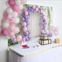 Lofaris Pastellfarbener Blumen-Babypartyhintergrund mit Schmetterlingen, rustikale Holzwand Kulisse für Mädchen Fotoshooting-Dekoration