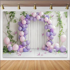 Lofaris Pastellfarbener Blumen-Babypartyhintergrund mit Schmetterlingen, rustikale Holzwand Kulisse für Mädchen Fotoshooting-Dekoration