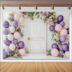 Lofaris Rustikaler Lila Rosa Creme Blumen-Ballonbogen Fotohintergrund, elegante Kulisse für Fotoshooting und Partydekoration
