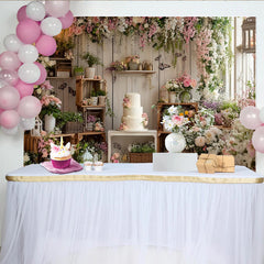 Lofaris Romantischer Blumen-Geburtstagshintergrund mit rosa und weißen Blüten, elegante Fotokulisse für Babyparty und Fotoshooting