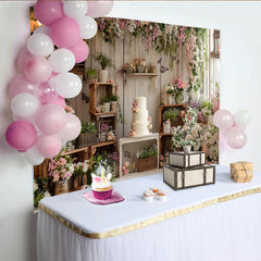 Lofaris Romantischer Blumen-Geburtstagshintergrund mit rosa und weißen Blüten, elegante Fotokulisse für Babyparty und Fotoshooting