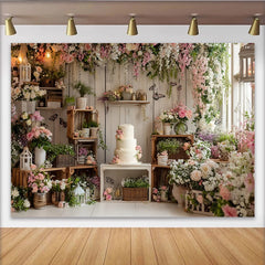 Lofaris Romantischer Blumen-Geburtstagshintergrund mit rosa und weißen Blüten, elegante Fotokulisse für Babyparty und Fotoshooting