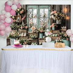 Lofaris Pastellfarbener Oster Fotohintergrund mit Rosen und Holztür, Frühlingsdekoration mit bunten Eiern für Fotoshooting und Porträts