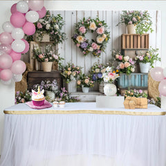 Lofaris Frühlingshafter Blumenhintergrund mit Pastellblumen und Holzoptik, elegante Fotowand für Porträts und Fotoshootings