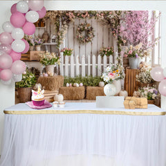 Lofaris Frühlingshafter Osterhintergrund mit weißem Zaun und Eiern, idyllische Fotokulisse für Frühlings-Fotoshootings und Events