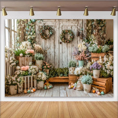 Lofaris Rustikaler Oster-Hintergrund mit Pastellblumen und Ostereiern, wunderschöne Kulisse für Frühlings-Fotoshootings und Feiern
