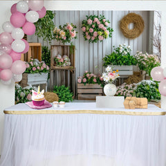 Lofaris Rustikaler Frühlingsblumen Fotohintergrund mit Holzwand und Rosen, elegante Kulisse für Fotoshooting und Eventdekoration