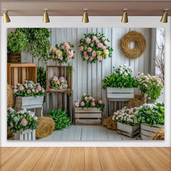 Lofaris Rustikaler Frühlingsblumen Fotohintergrund mit Holzwand und Rosen, elegante Kulisse für Fotoshooting und Eventdekoration