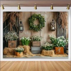 Lofaris Rustikaler Frühlings-Fotohintergrund mit weißen Blumen und Holzstruktur, natürliche Kulisse für professionelle Fotoshootings