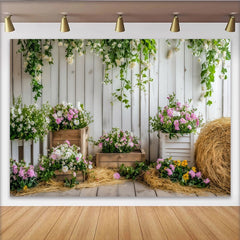 Lofaris Frühlingshafter Blumen-Fotohintergrund mit weißen Holzplanken, idyllische Kulisse für professionelle Fotoshootings