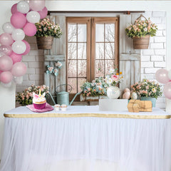 Lofaris Frühlingshafter Osterhintergrund mit Holzfenster und Blumen, pastellfarbene Fotokulisse für Frühlingsfotos und festliche Deko