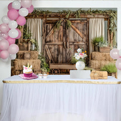 Lofaris Rustikaler Scheunentor-Fotohintergrund mit Holzstruktur und grünen Pflanzen, Bauernhof Kulisse für professionelle Fotoshootings