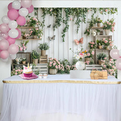Lofaris Frühlingshafte Fotokulisse mit rosa Blumen und grünen Ranken, elegante Kulisse für Fotoshootings und Studio Dekoration