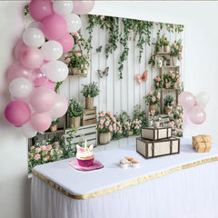 Lofaris Frühlingshafte Fotokulisse mit rosa Blumen und grünen Ranken, elegante Kulisse für Fotoshootings und Studio Dekoration