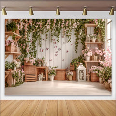 Lofaris Romantischer Blumengarten Fotohintergrund mit rosa Rosen, rustikale Kulisse für Frühlings- und Porträtfotografie