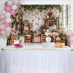 Lofaris Rosa Blumen Schmetterlinge Frühlingsgartenfotohintergrund, elegante rustikale Kulisse für professionelle Fotoshootings