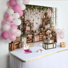 Lofaris Rosa Blumen Schmetterlinge Frühlingsgartenfotohintergrund, elegante rustikale Kulisse für professionelle Fotoshootings