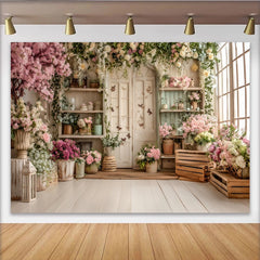 Lofaris Rosa Frühlingsgarten Fotohintergrund mit Schmetterlingen und Blumen, romantische Kulisse für Porträts und Hochzeitsfotos