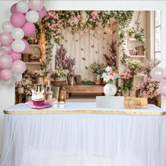 Lofaris Romantischer Frühlingsblumen Fotohintergrund mit Schmetterlingen und Lichterketten, elegante Kulisse für Eventdekoration