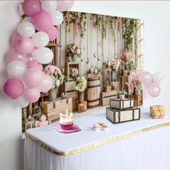 Lofaris Rustikaler Blumen Fotohintergrund mit rosa Rosen und weißer Holzstruktur, Kulisse für Fotoshootings und Frühlingsdekoration