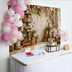 Lofaris Rustikaler Blumen Fotohintergrund mit rosa und lila Blüten, elegante Kulisse für Frühlings- und Porträtfotografie