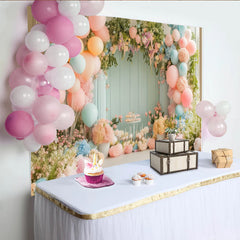 Lofaris Pastellfarbener Blumen-Ballon-Hintergrund mit zarten Blüten und Ballons, elegante Kulisse für Babyparty und Geburtstag sowie Fotostudio