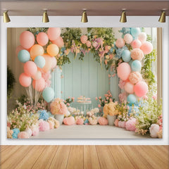 Lofaris Pastellfarbener Blumen-Ballon-Hintergrund mit zarten Blüten und Ballons, elegante Kulisse für Babyparty und Geburtstag sowie Fotostudio
