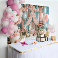 Lofaris Märchenhafter Baby-Geburtstagshintergrund in Pastell mit Ballons, traumhafte Fotokulisse für Babyparty oder Fotoshooting