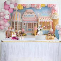 Lofaris Märchenhafter Süßigkeitenladen-Geburtstagshintergrund mit Eis, wunderschöne Fotokulisse für Kinderparty und Fotoshooting