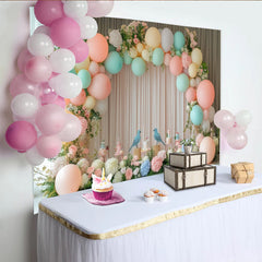 Lofaris Zarter Pastell Babyparty Hintergrund mit Blumen und Vögeln, elegante Fotokulisse für Feierlichkeiten und Fotoshootings