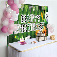 Lofaris Grüner Fußballfeld Happy Birthday Hintergrund für Jungen mit Ballons und Spielern, lebendige Sport-Partydekoration Fotowand mit Trophäe