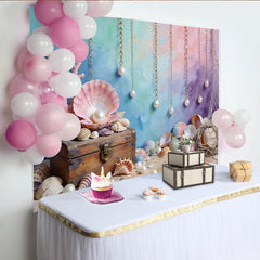 Lofaris Bunter Meerjungfrauen-Hintergrund mit Muscheln und Perlen, traumhafte Unterwasser-Kulisse für Fotoshootings und Kinderpartys