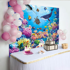 Lofaris Lebendiger Unterwasserwelt-Hintergrund mit bunten Korallen und Meerestieren, perfekte Kulisse für Fotostudio und Kinderparty