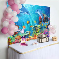 Lofaris Bunter Delfin-Unterwasser-Hintergrund mit Korallen und Fischen, lebendige Fotowand für Kindergeburtstag und Fotoshooting