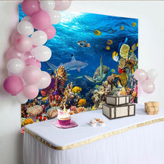 Lofaris Lebendiger Unterwasserwelt Fotohintergrund mit Korallenriff und Meeresleben, bunte Ozean Kulisse für Kinder Fotografie