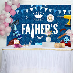 Lofaris Blauer Vatertagshintergrund für Papa mit Krawatte Werkzeugen und Geschenken, elegante Fotowand für festliche Feiern