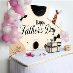 Lofaris Happy Father's Day Vatertags-Hintergrund mit Hut, Krawatte und Schnurrbart, elegante Fotokulisse für Papa Party und Fotoshooting