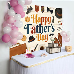 Lofaris Happy Father's Day Vatertagshintergrund mit Werkzeugen Krawatten und Hut, rustikale Fotokulisse für Papa und Familienfotoshootings
